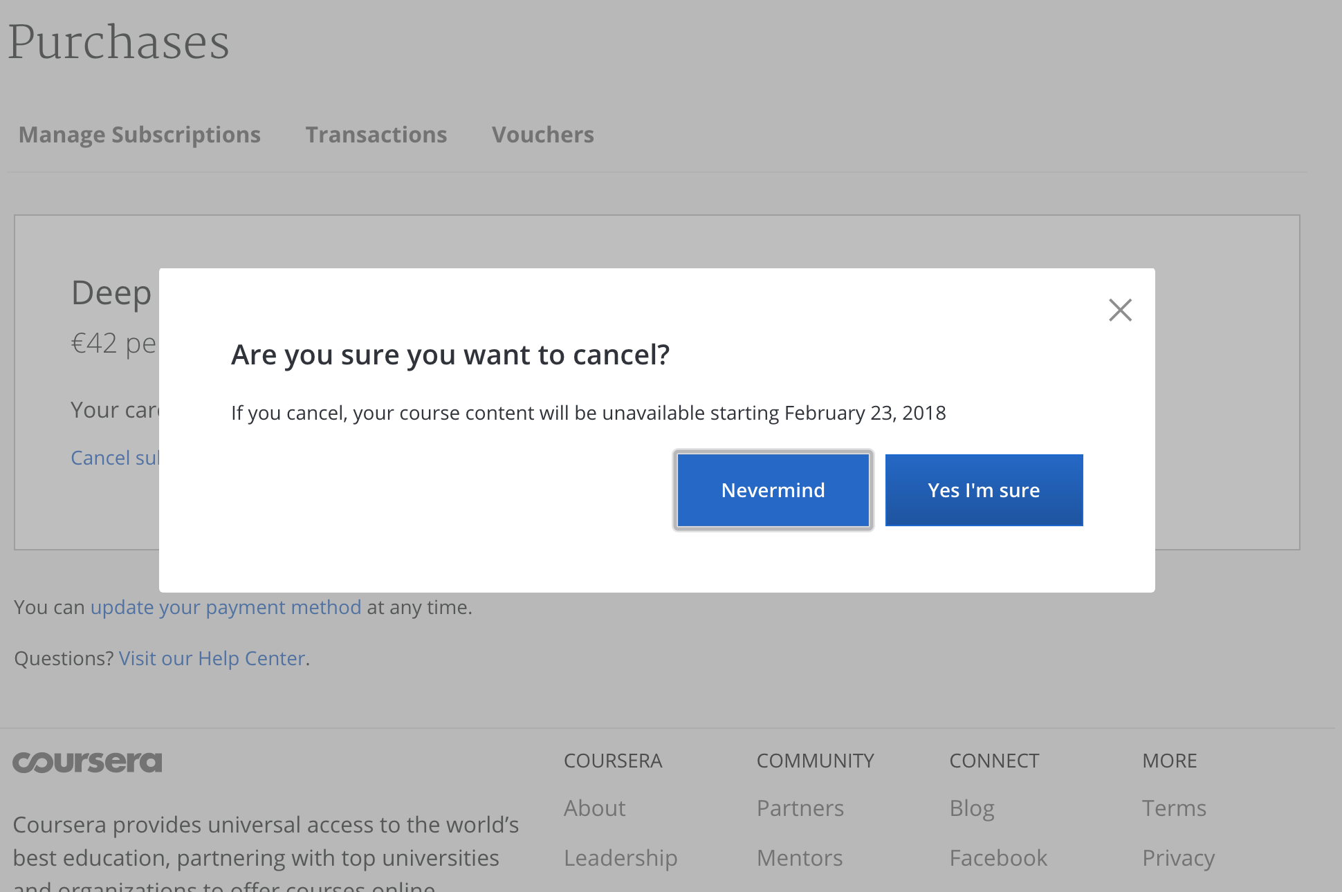 cancel Coursera subscription