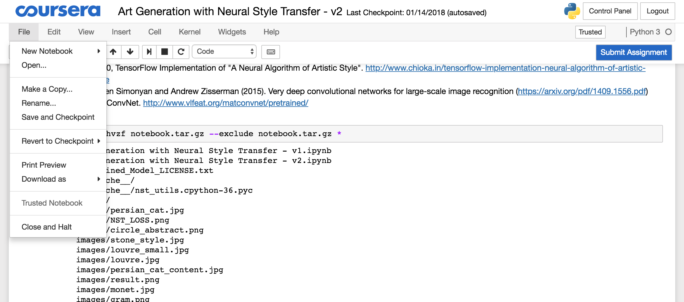 how to submit jupyter notebook assignment in coursera